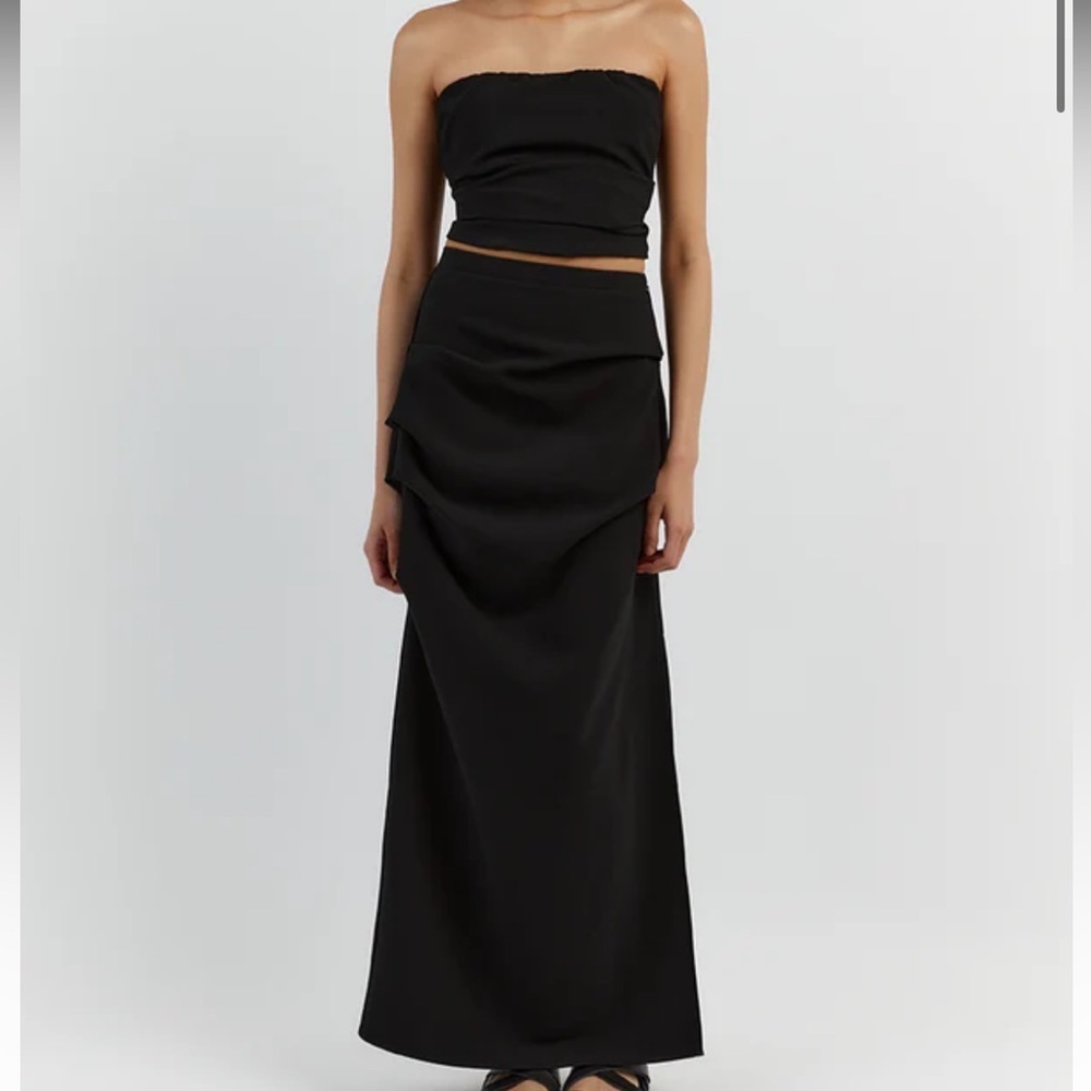 DISSH Black Draped Pencil Maxi Skirt
